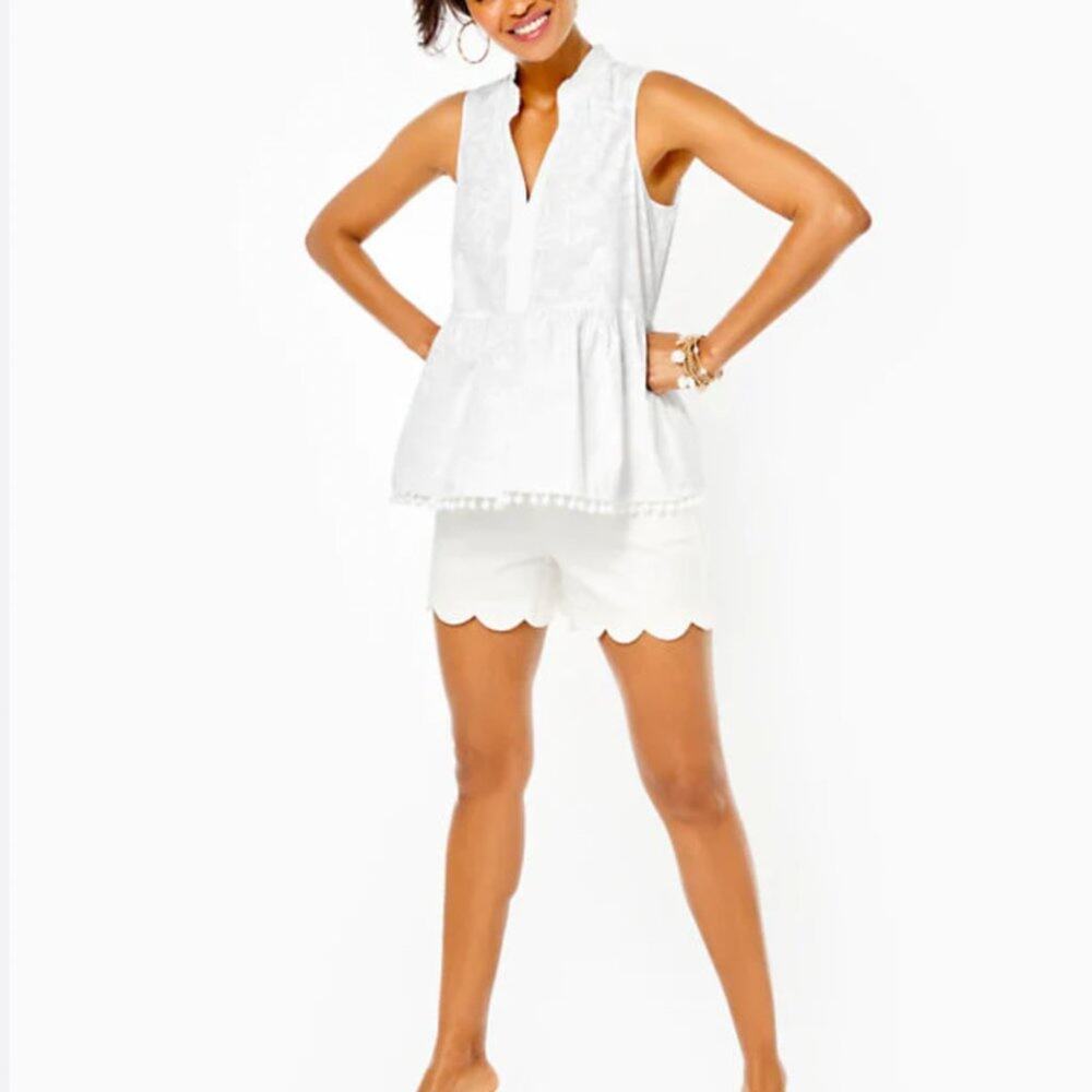 NWT Lilly Pulitzer Novella Ruffle Hem Top Jungle Cabana Resort White M - Picture 3 of 3